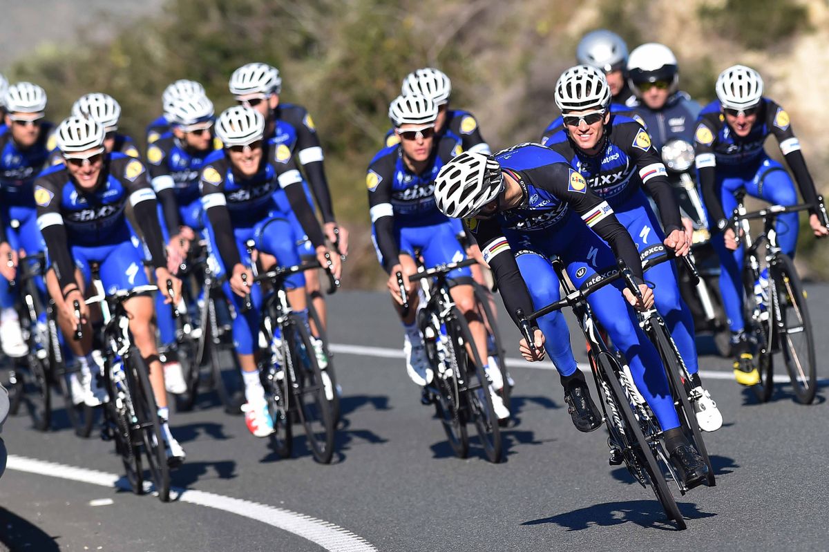 The Etixx-QuickStep riders fill the road