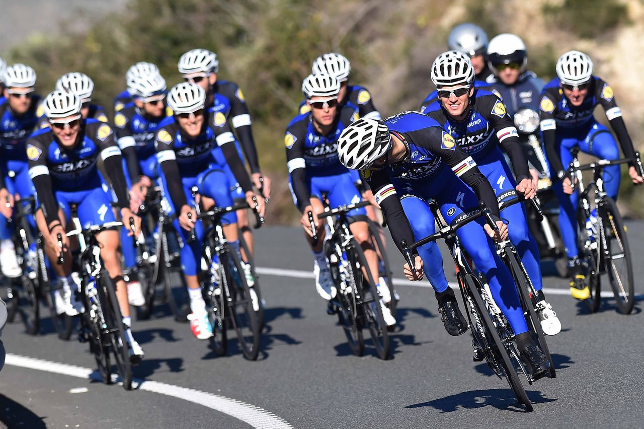 The Etixx-QuickStep riders fill the road