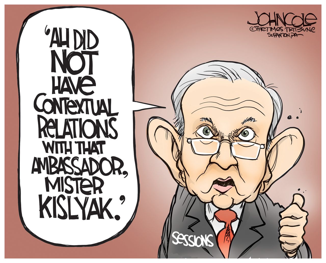 Political Cartoon U.S. Jeff Sessions Russian ambassador Kislyak contextual relations