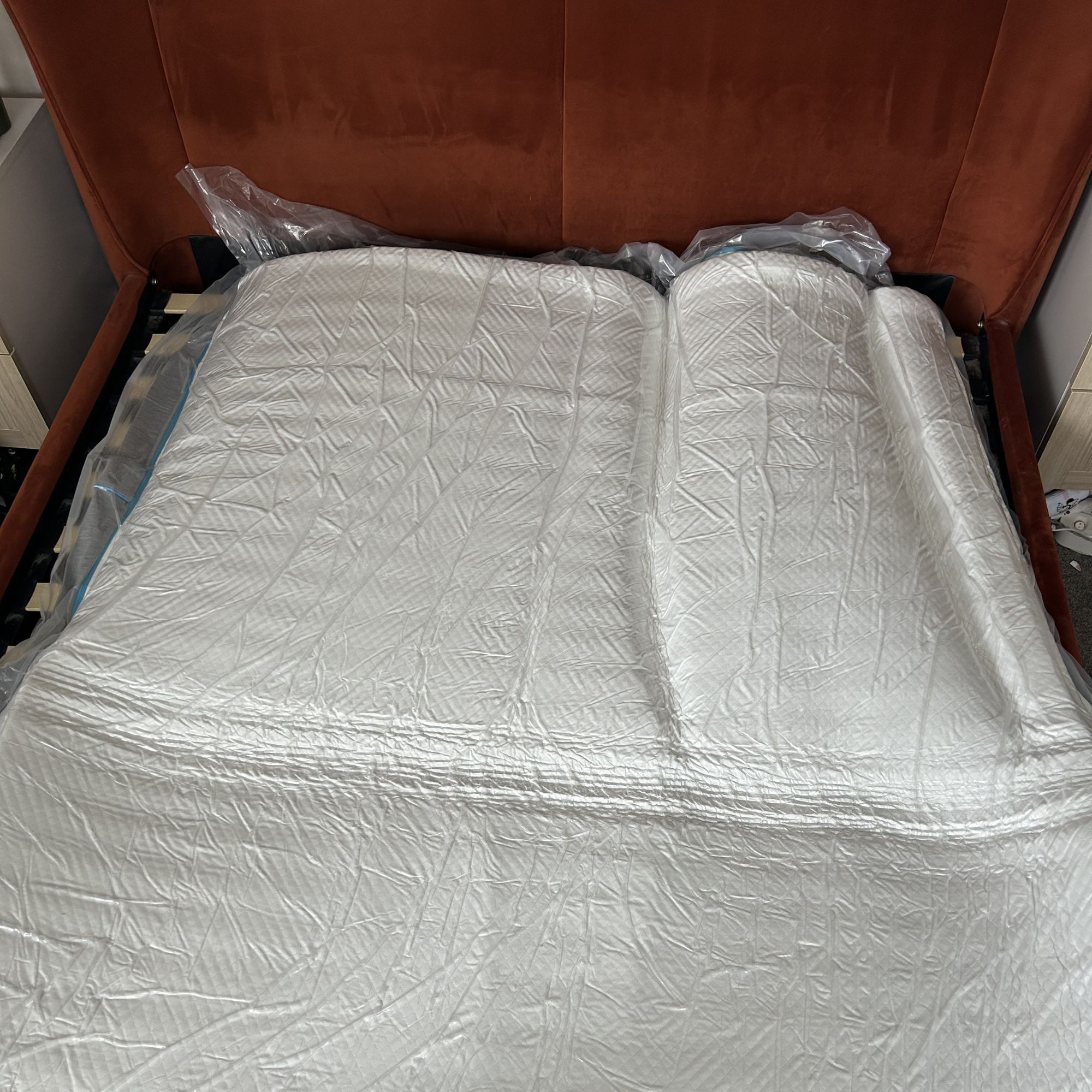 Mattress vacuum sealed on bed frame