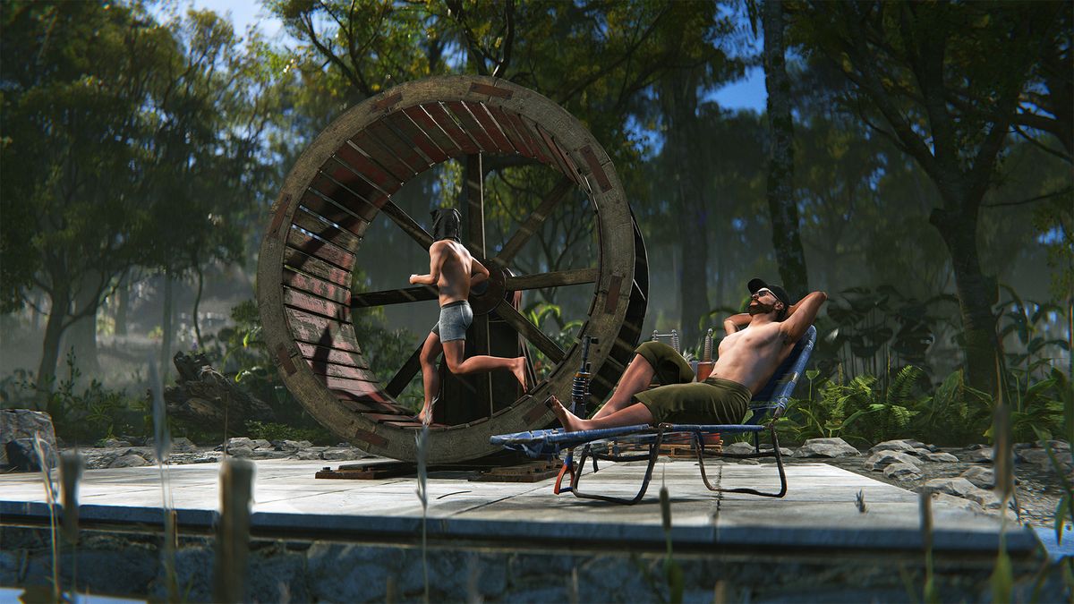 Rust is getting hydro power through water wheels that can also be powered by humans: 'Before you ask, yes, you can force handcuffed players into them'