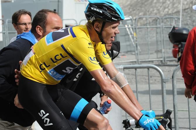 Chris Froome (Team Sky) loses the leaders jersey after stage 7 at the Crit&eacute;rium du Dauphin&eacute;