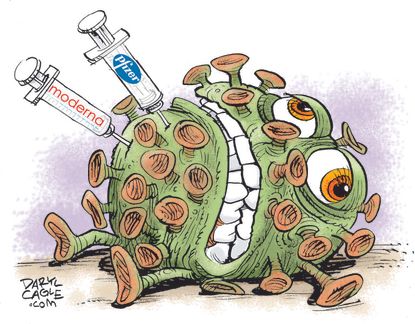 Editorial Cartoon U.S. COVID vaccine Pfizer Moderna