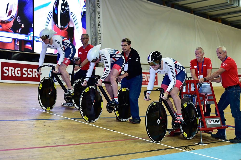 The men's sprint team get ready