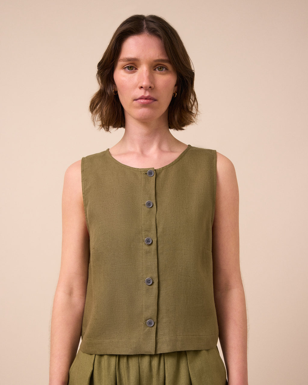 Elodie Khaki Linen Top