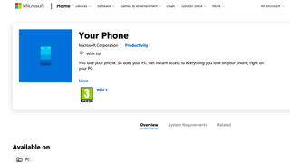 A screenshot of the Your Phone app on Microsoft's online store