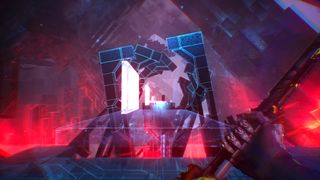 Ghostrunner 2 level design; a cyberpunk video game level