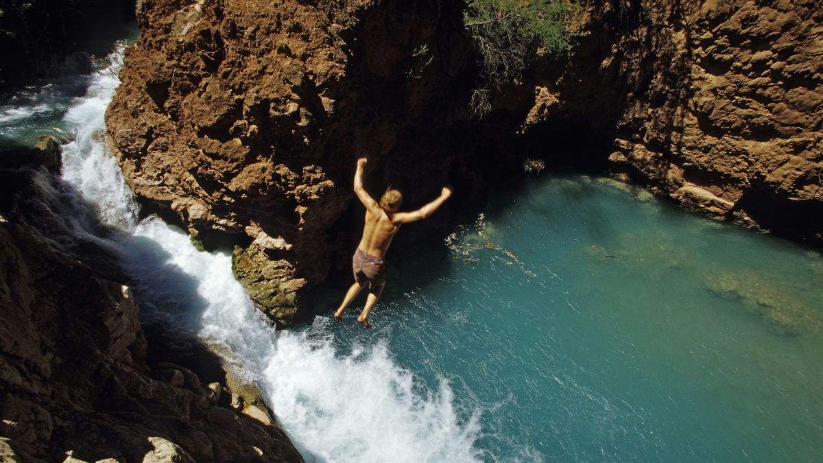 Cliff diving is a popular side activity for lots of hikers and campers who ...