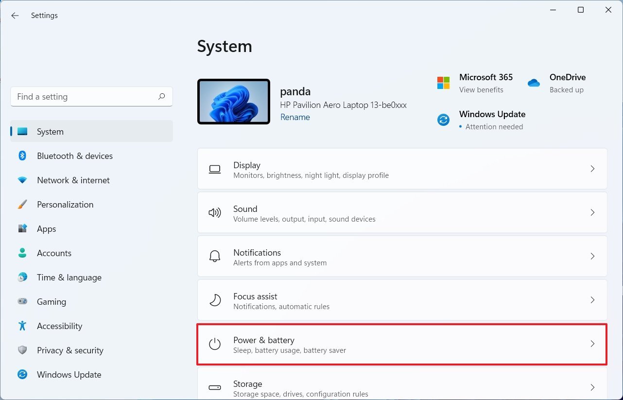 Open Power Battery settings