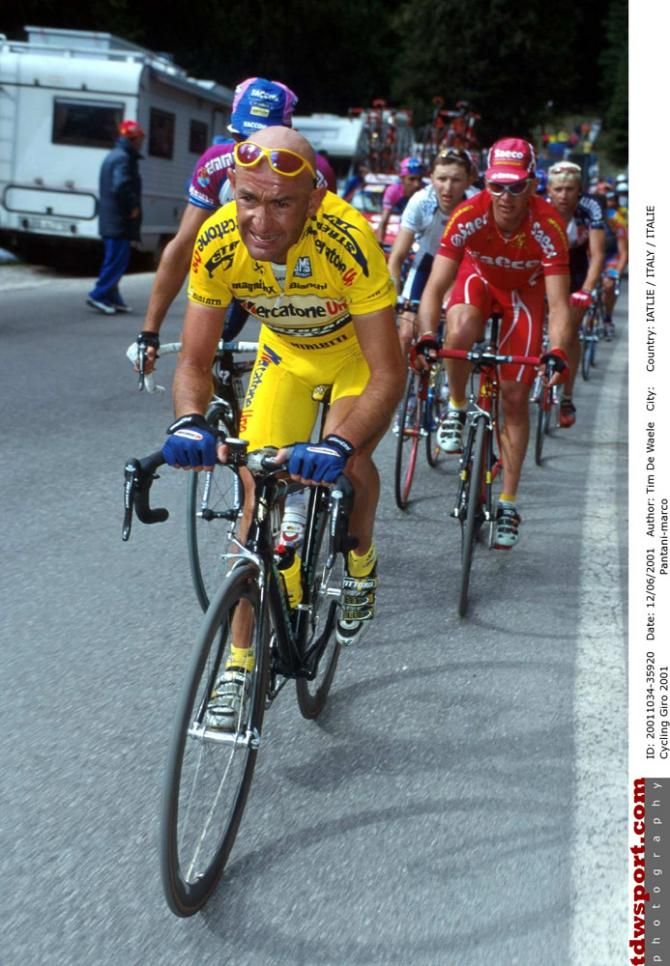 Marco Pantani pushes the pace during a mountain stage at the 2001 Giro d'Italia