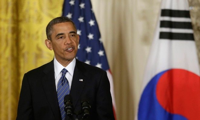 President Obama speaks during a press conference with South Korean President Park Geun-Hye, in Washington, May 7.