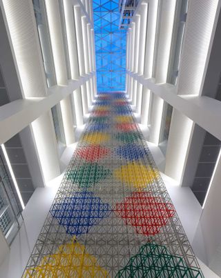 Atrium artwork “Rhapsody in Four Colours” by artist, Rasheed Araeen, at the Aga Khan Centre, King’s Cross