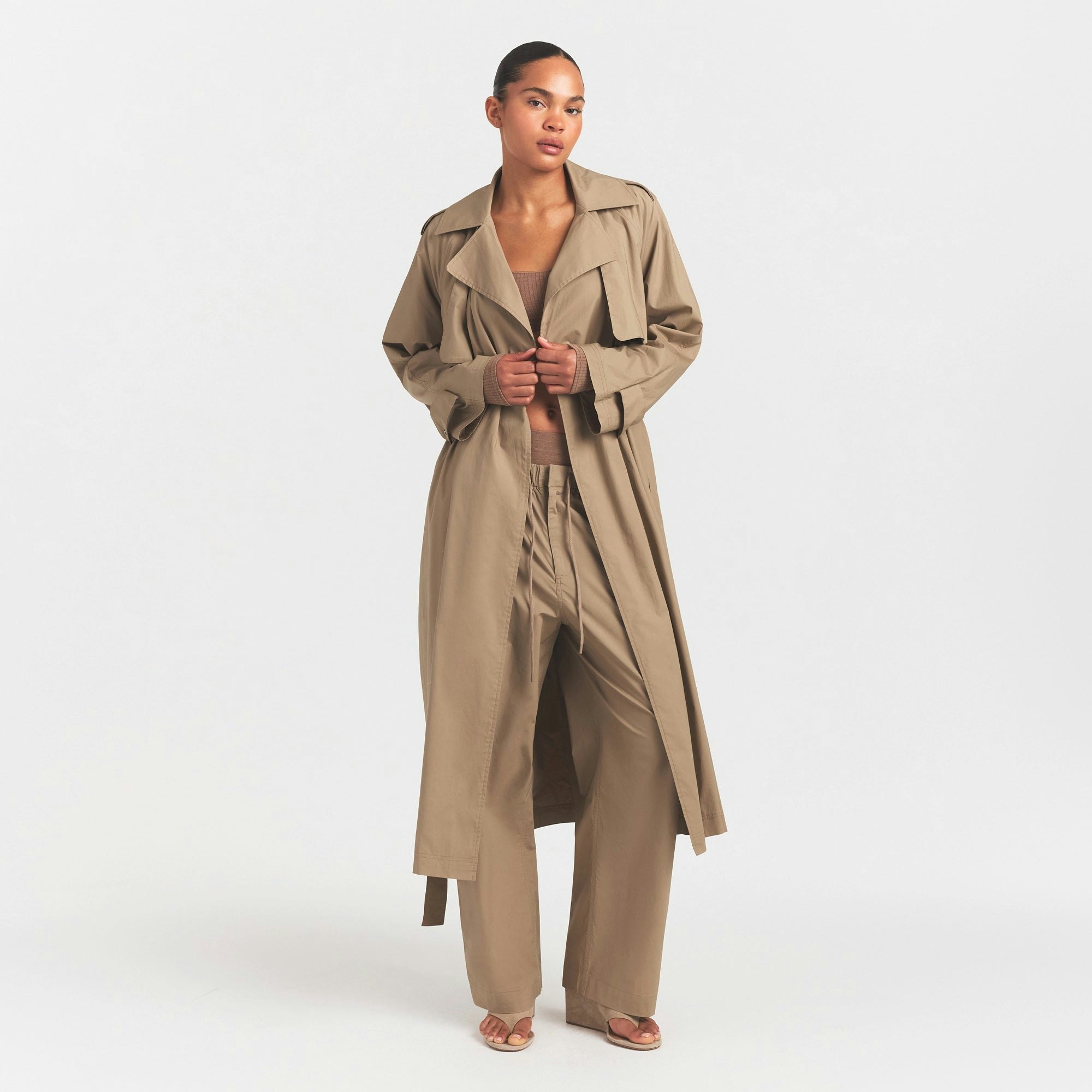 Woven Cotton Oversized Trench Coat | Desert | Xxs