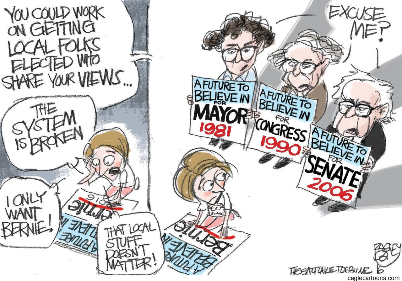 Political cartoon U.S. 2016 election Bernie supporters&amp;#039; futures