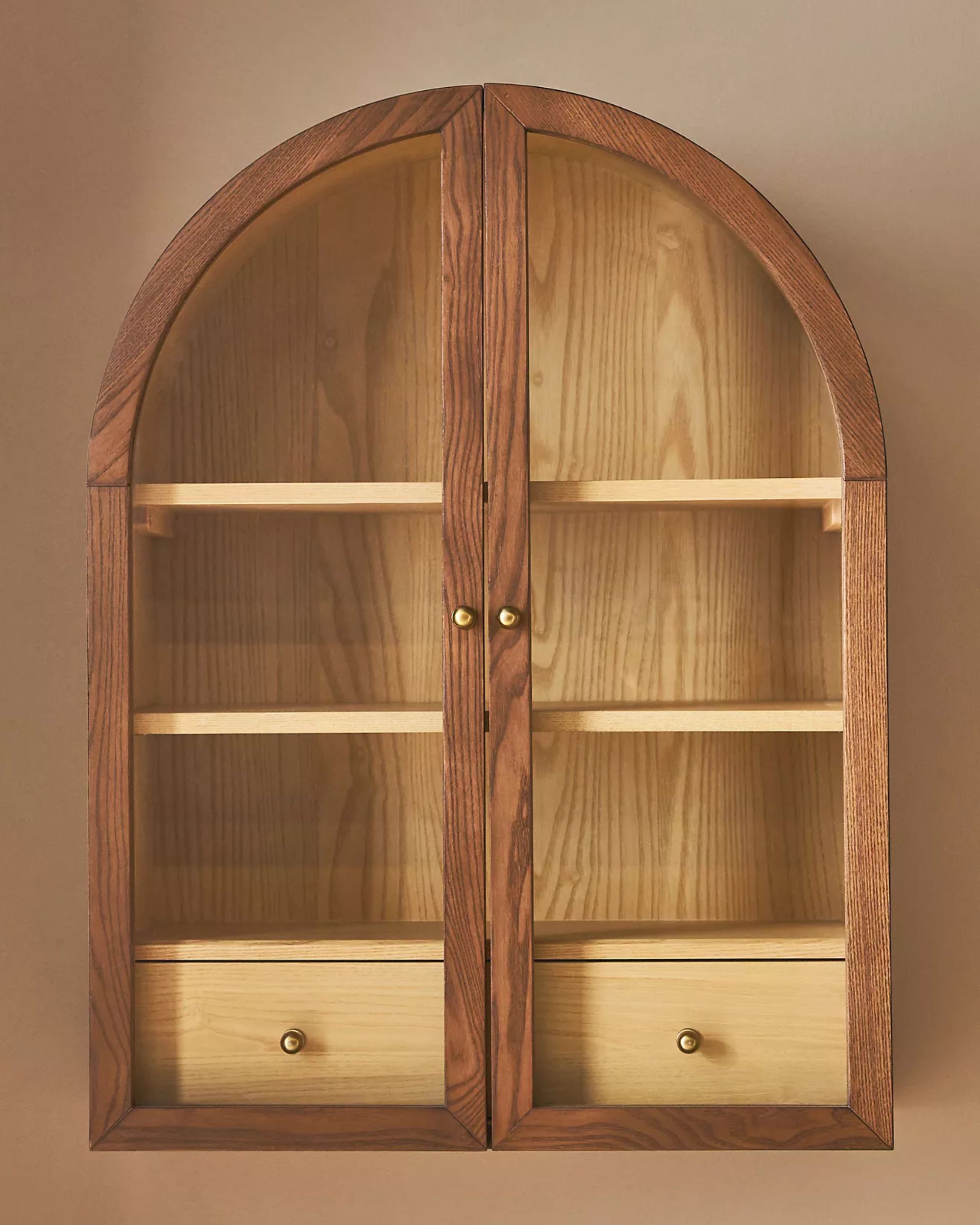 wooden arched wall cabinet