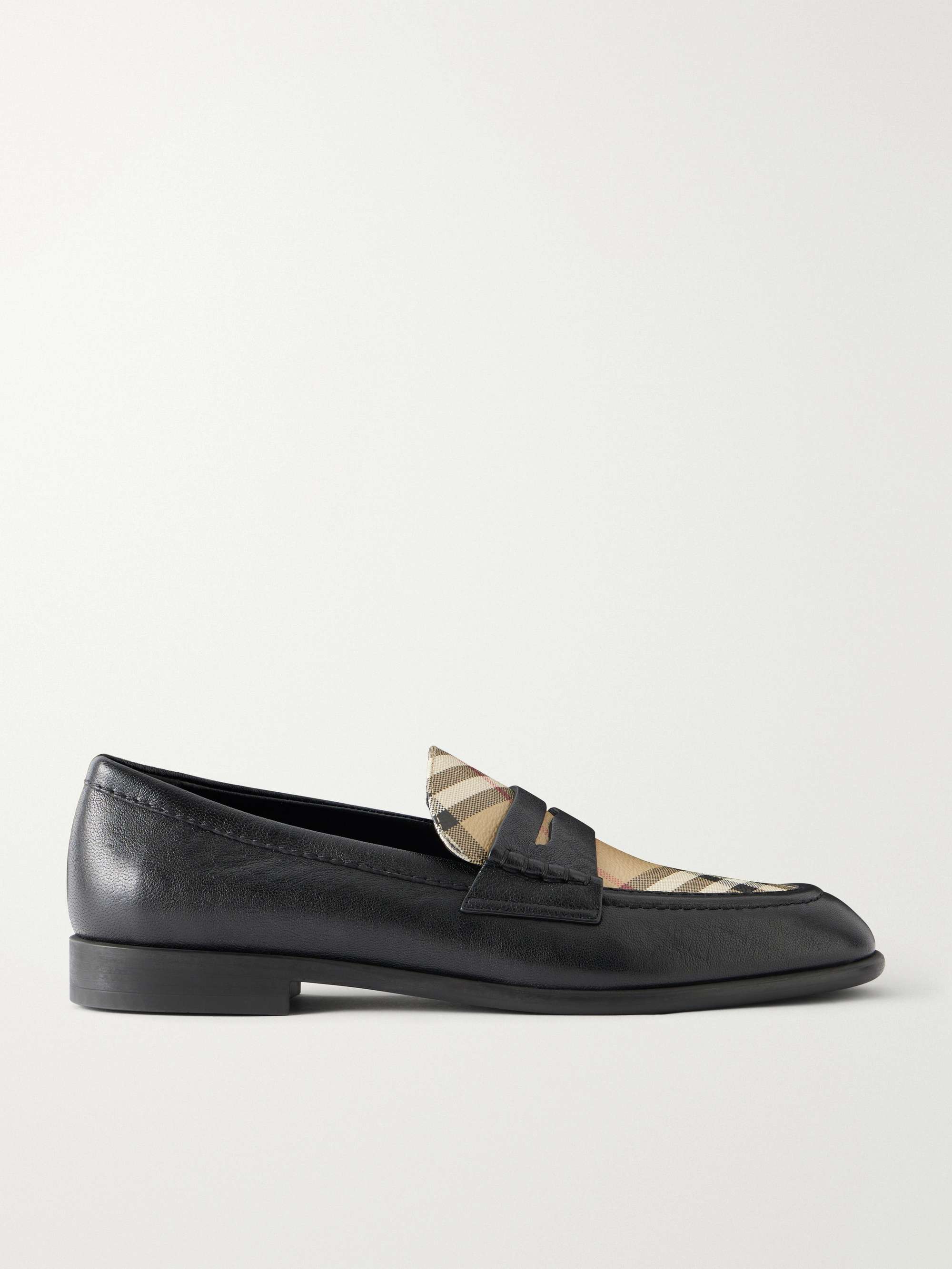 Opal Check-Trimmed Leather Penny Loafer