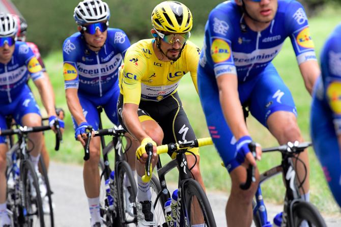 Julian Alaphilippe in yellow during stage 12 at the Tour de France