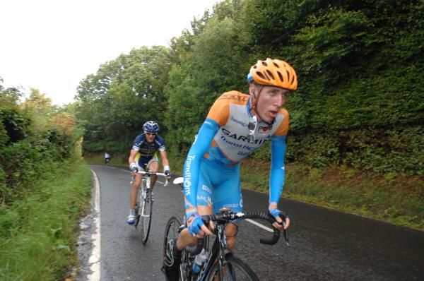 Dan Martin (Garmin-Transitions) leads the race on the second turn.