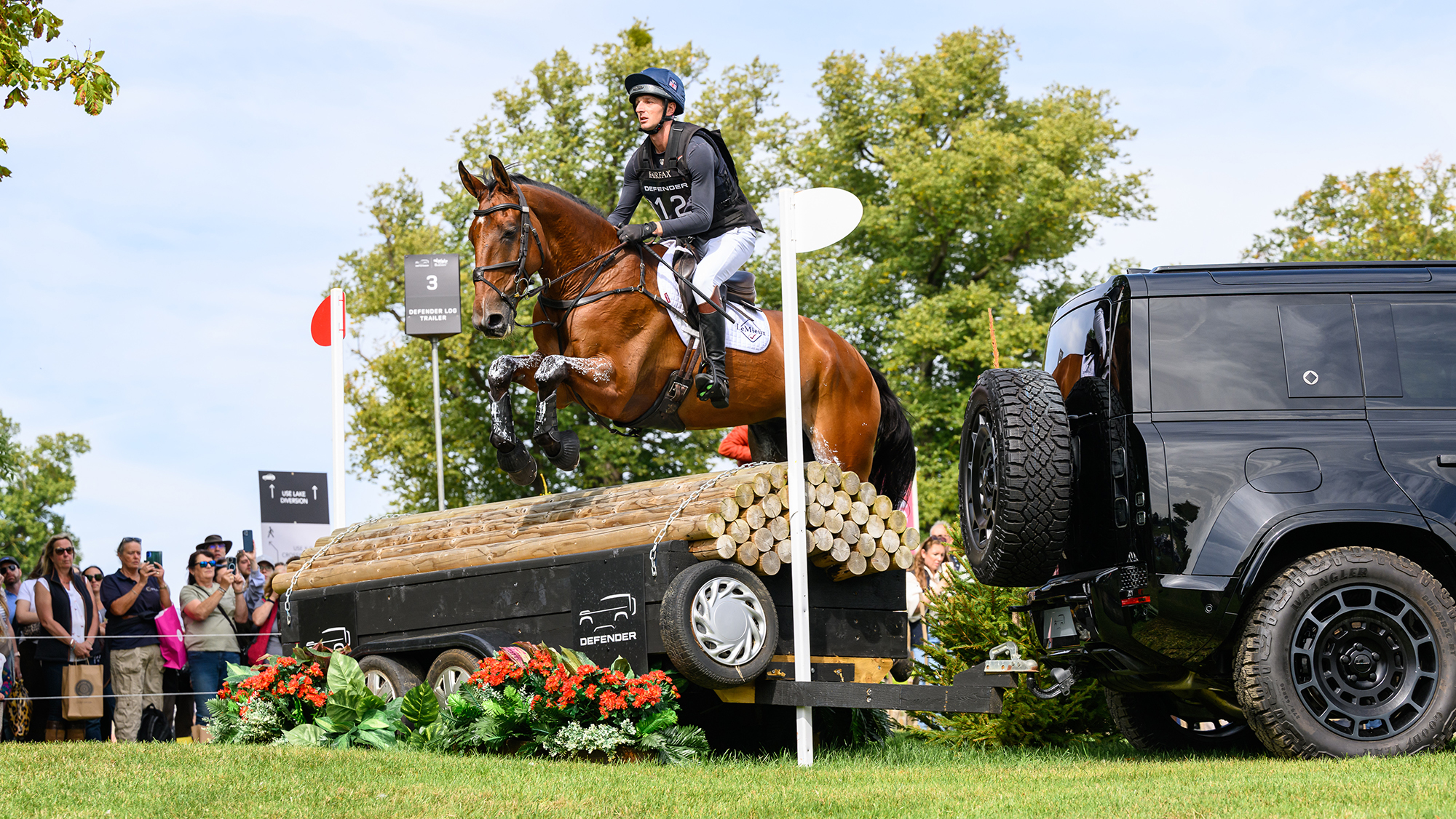 Tom Jackson and Hawk Eye jump a rolltop at Burghley Horse Trials 2025.
