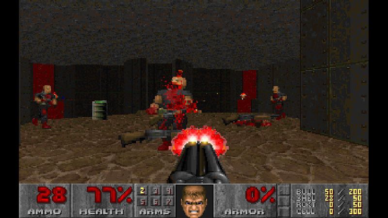 An image of a demon dying to a shotgun in Doom 2.