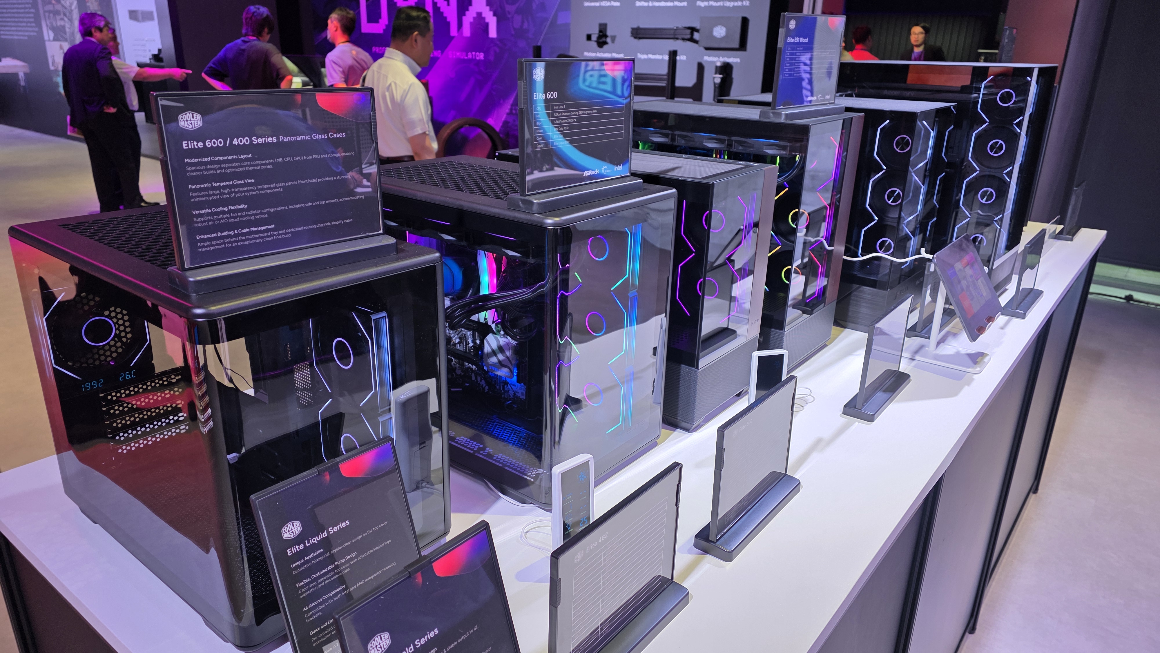 Cooler Master Elite cases on display at Computex 2025.
