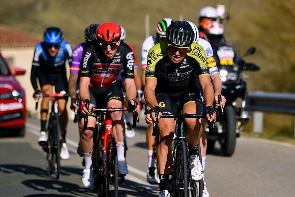 ALTODEMONCALVILLO SPAIN OCTOBER 28 Stan Dewulf of Belgium and Team Lotto Soudal Robert Stannard of Australia and Team Mitchelton Scott Breakaway during the 75th Tour of Spain 2020 Stage 8 a 164km stage from Logroo to Alto de Moncalvillo 1490m lavuelta LaVuelta20 on October 28 2020 in Alto de Moncalvillo Spain Photo by David RamosGetty Images