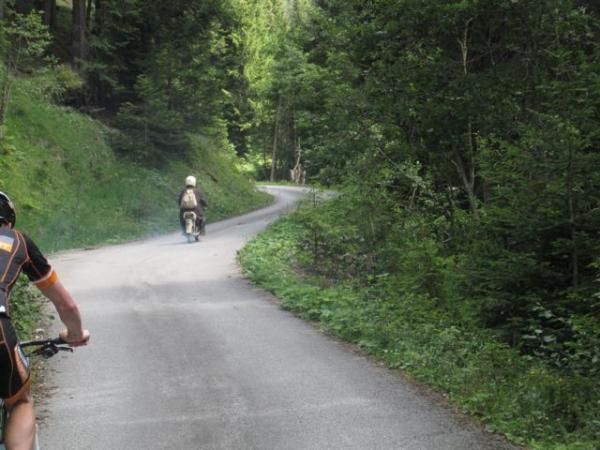 This old lady passed us on the final climb on an ancient Vespa belching smoke