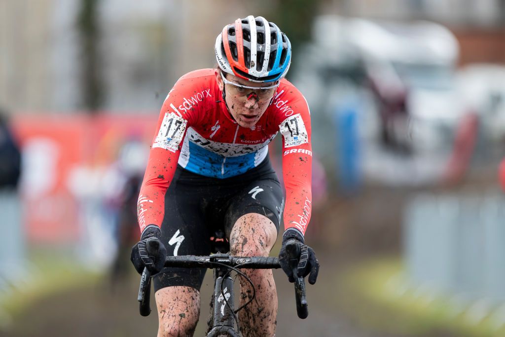 Luxembourgs Christine Majerus pictured in action during the womens elite race of the Urban Cross Kortrijk cyclocross cycling event on Saturday 27 November 2021 in Kortrijk the second stage in the X2O Badkamers Trofee Veldrijden competition BELGA PHOTO KRISTOF VAN ACCOM Photo by KRISTOF VAN ACCOMBELGA MAGAFP via Getty Images