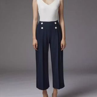Parker Navy Recycled Crepe Wide Leg Trousers