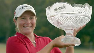 Karen Stupples with the Women's Open trophy