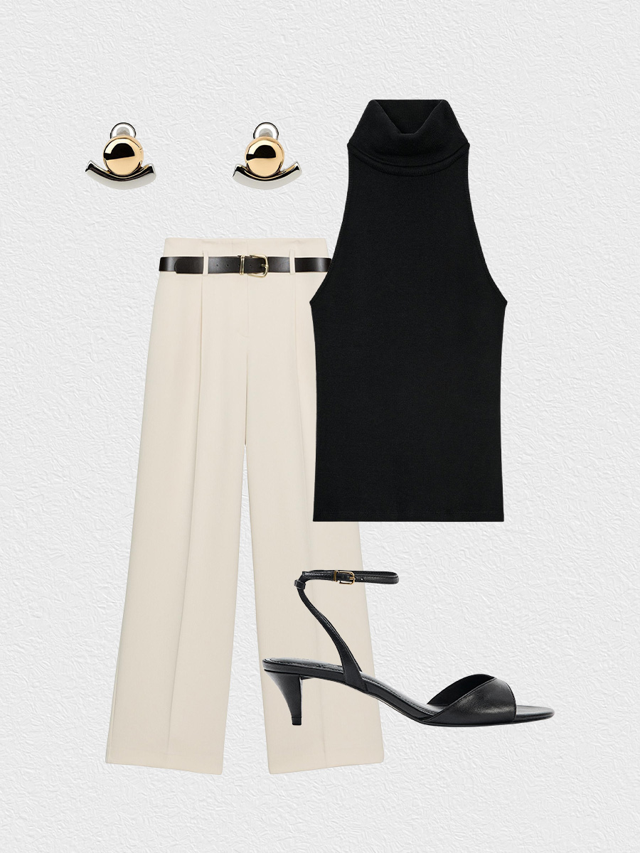 White pants and black top outfit