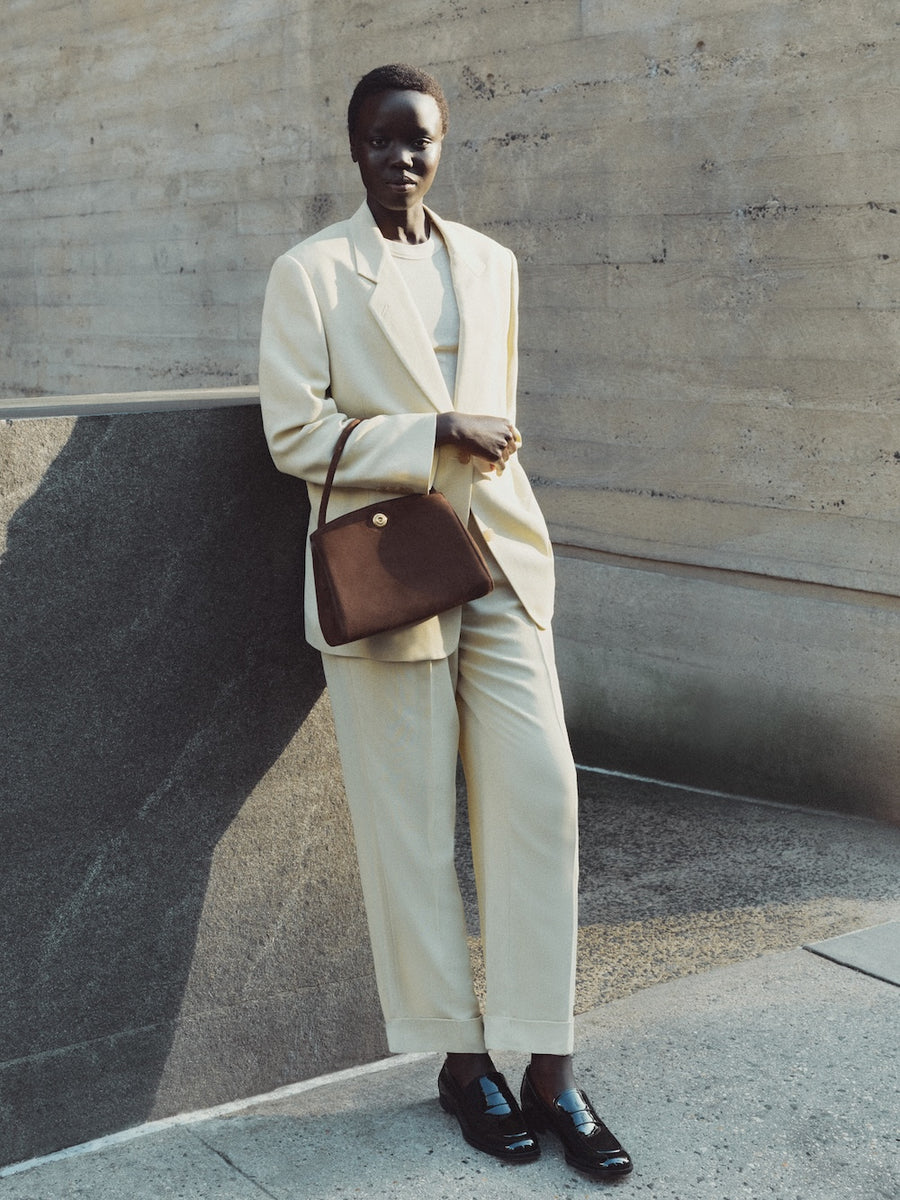 Pushlock Lady Bag Dark Brown Suede