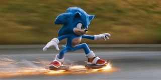 Sonic The Hedgehog surfing on road