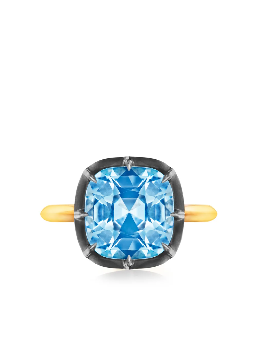 Fred Leighton 18kt Yellow Gold and Silver Collet Solitaire Blue Topaz Ring | One Size