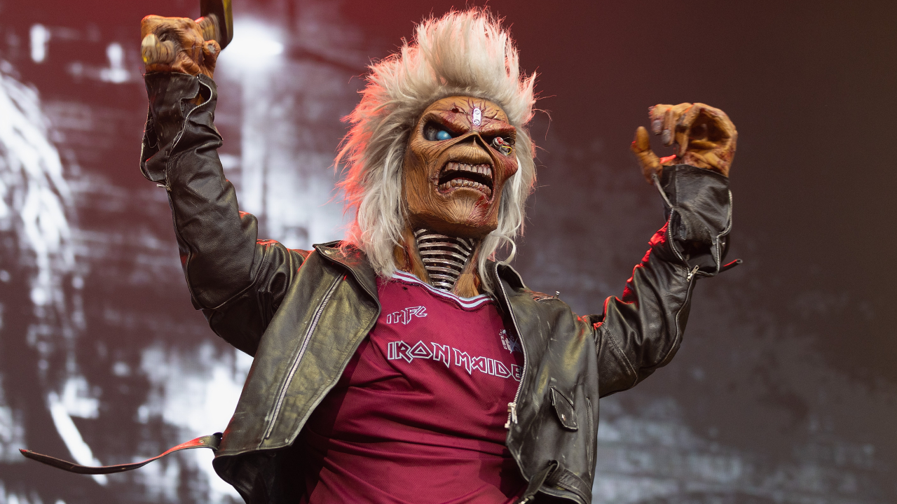 Iron maiden mascot Eddie The Head onstage in 2025