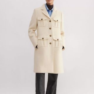 Wool-Blend Military A-Line Coat