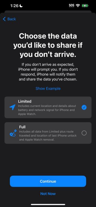 Limited or Full data in iOS 17 check in