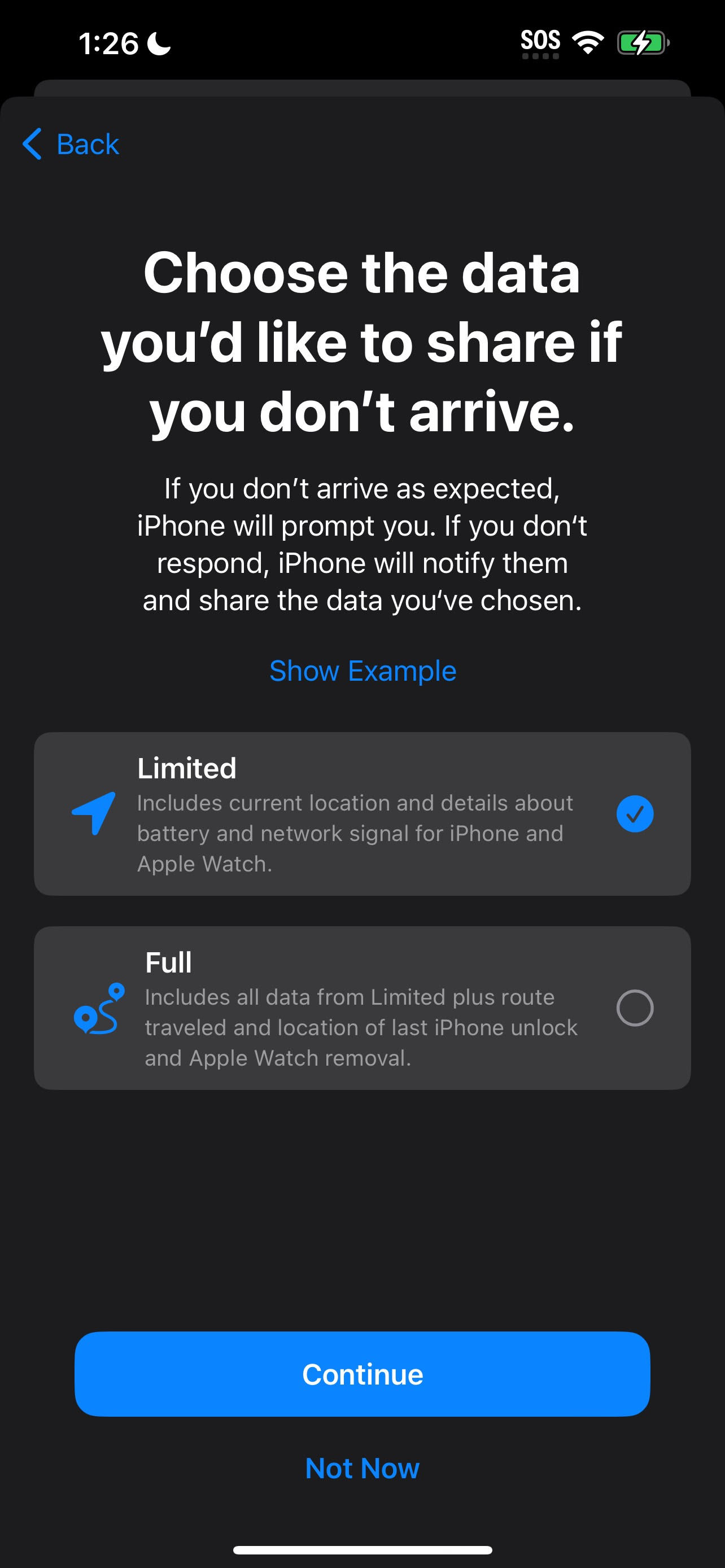 Limited or Full data in iOS 17 check in