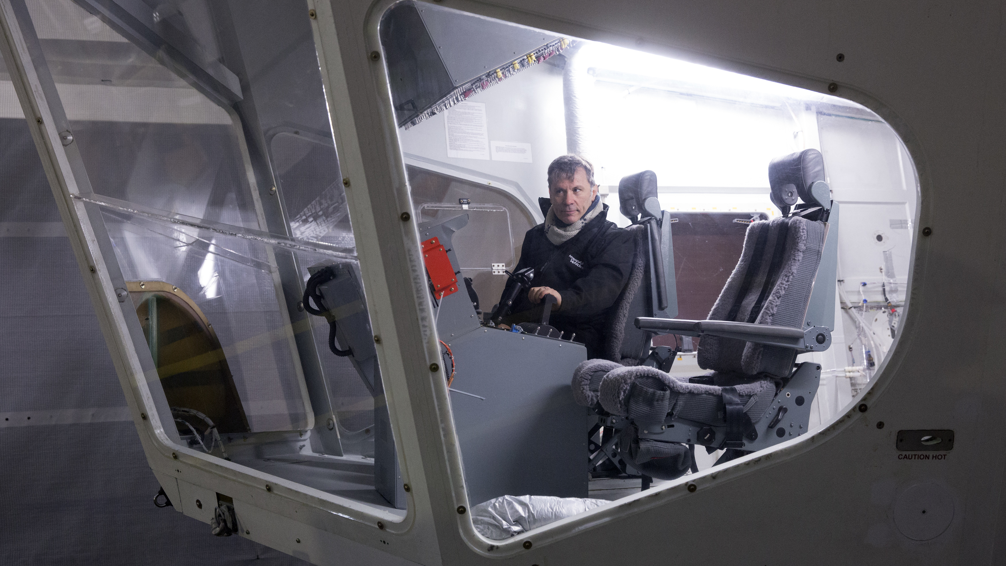 A picture of Bruce Dickinson in the cockpit of the Airlander 10