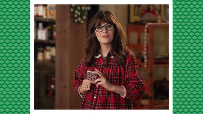 The best New Girl Christmas episodes. Zooey Deschanel in the "Christmas Eve Eve" episode of NEW GIRL