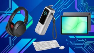 Technology for back to school on a blue electronic background