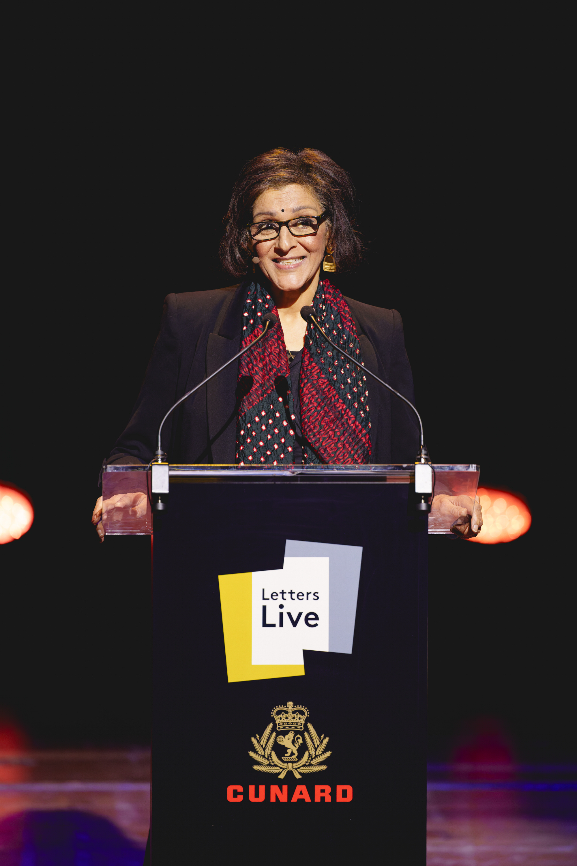 Dame Meera Syal at the lectern