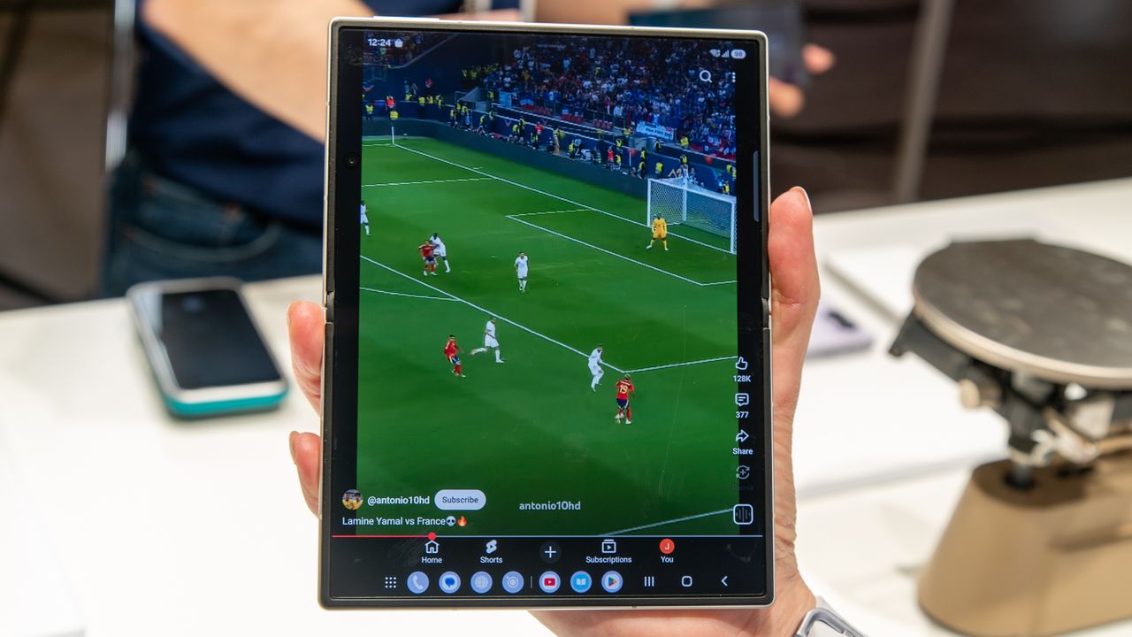 A YouTube Short on the Galaxy Z Fold 8 inner display
