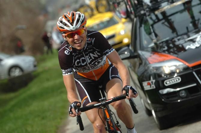 Jurgen Van Goolen (Accent Jobs - Wanty) perhaps dreading his long solo chase up to the leaders at Fleche Wallonne