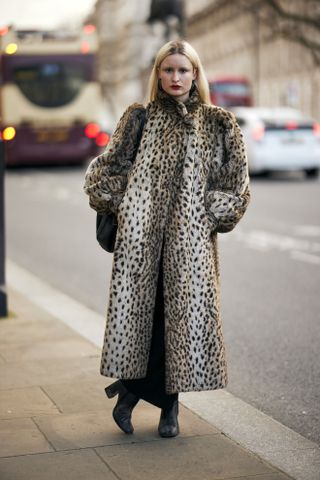 leopard print coat at London fashion week