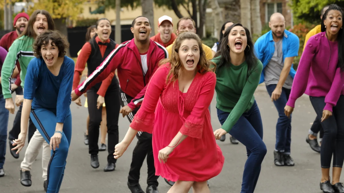 Rachel Bloom, as Rebecca Bunch, leads a group of dancers in the &#039;Crazy Ex-Girlfriend&#039; song &amp;quot;Anti-Depressants Are So Not a Big Deal.&amp;quot;