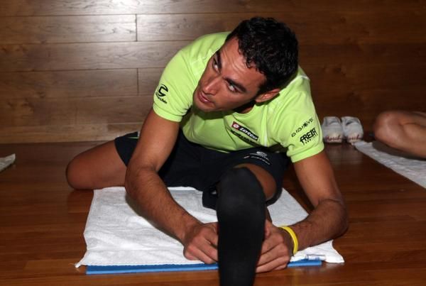 Manuel Quinziato stretches after a day in the snow