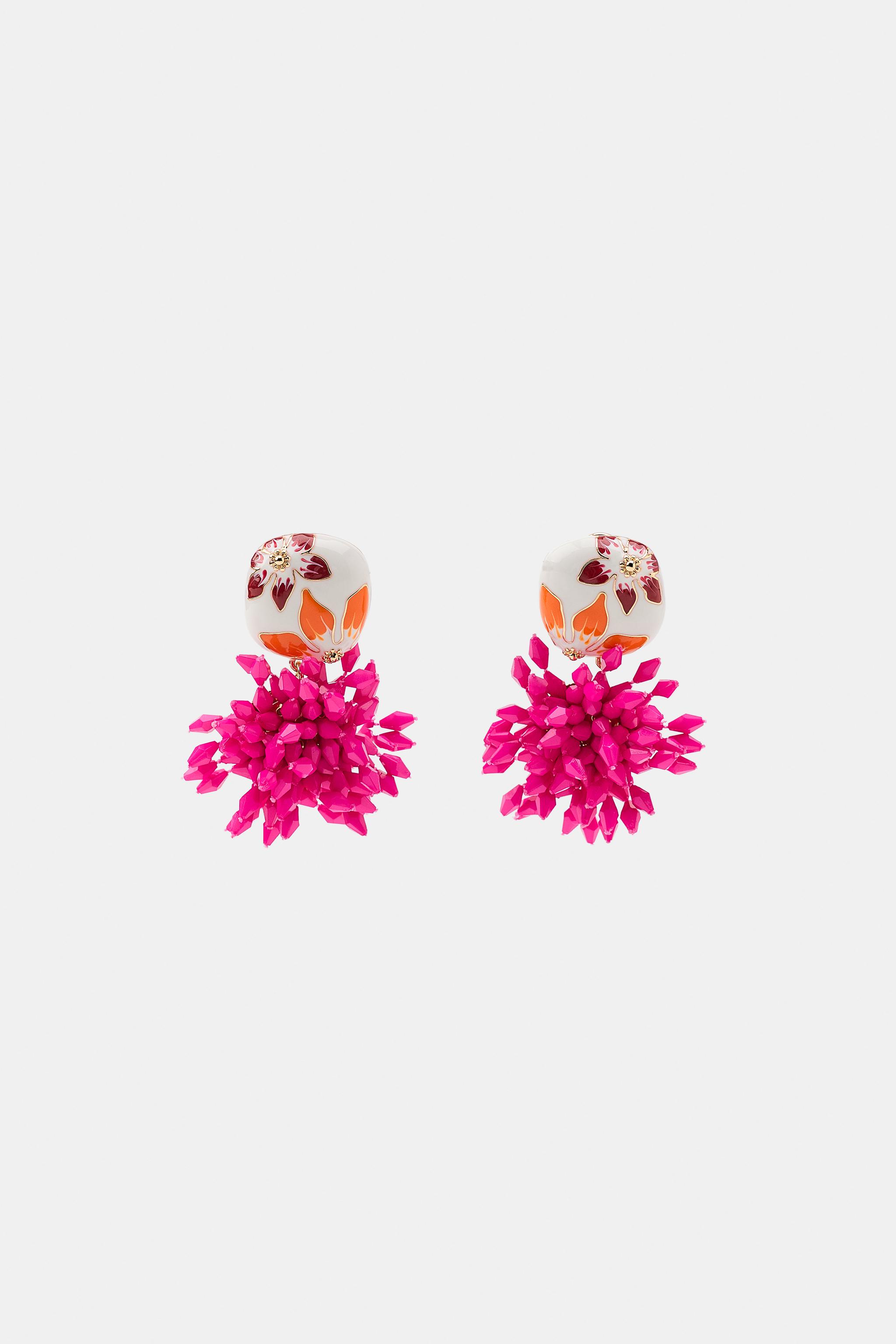 Resin Bead Earrings - Pink - M