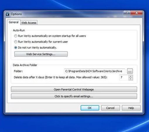 Parental control preferences allow you to run Verity for all users or for specific users.