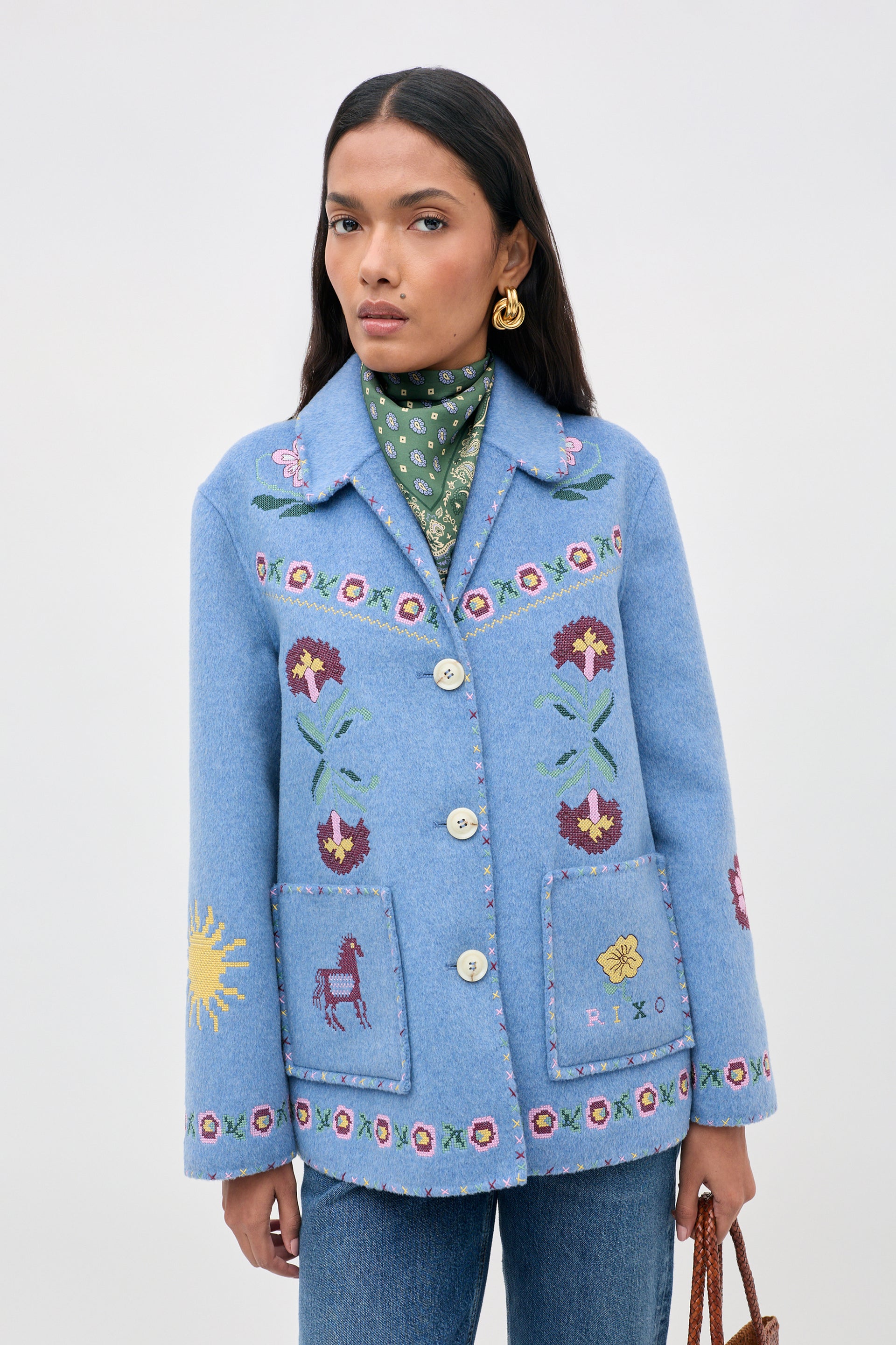Tashia Embroidered Wool Jacket in Juliette Embroidery Blue